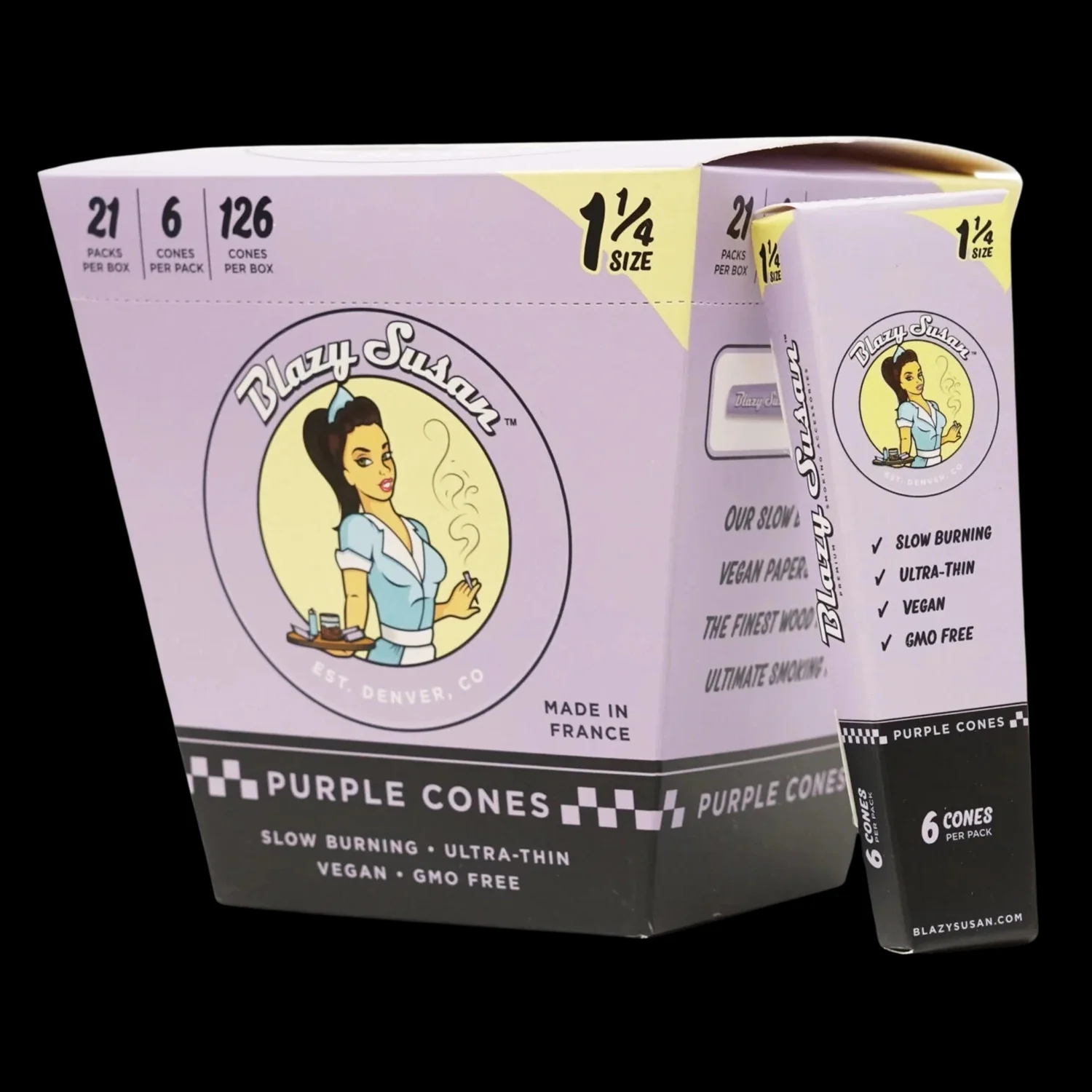 Susan Purple 1 1/4 Cones Display 6 Cones x 21 Pk