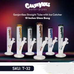 Ganjavibes Straight Tube With Ice Catcher 10" Glass Bong Display 6 - BONGS