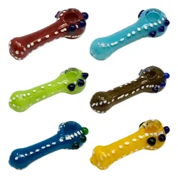 Assorted Color White Dotted Frit Glass Pipe 4 Inches - PIPE