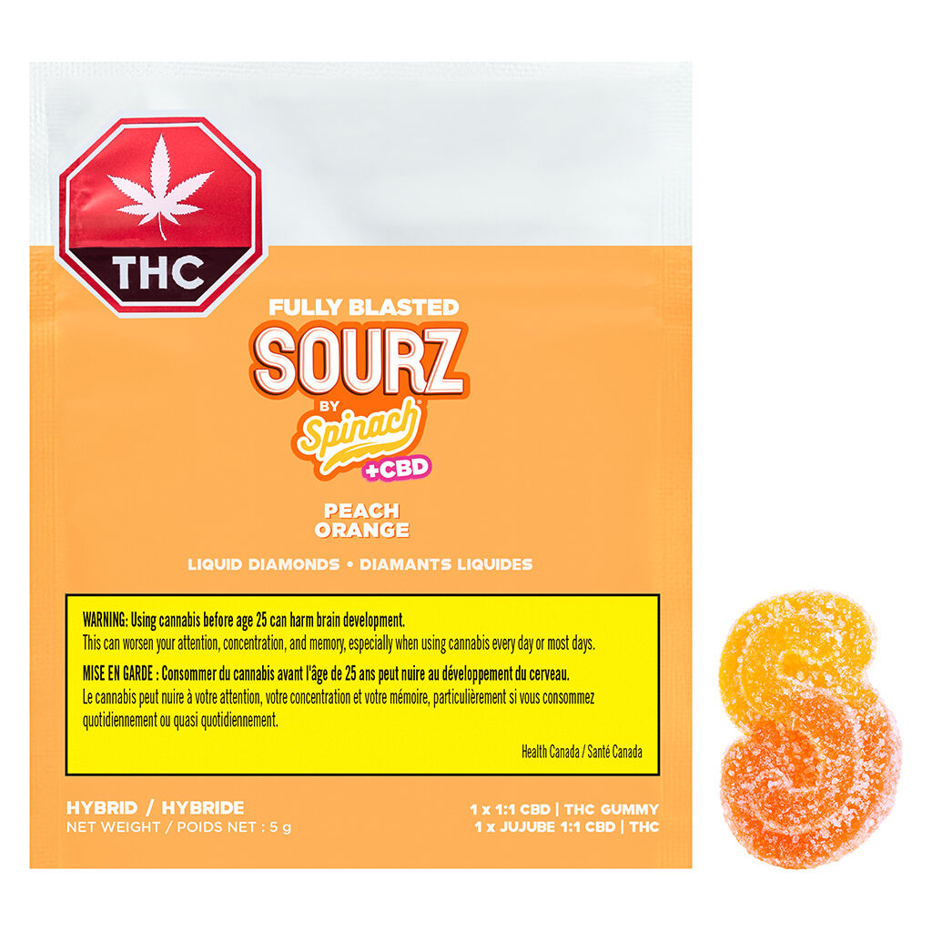 SOURZ by Spinach - Fully Blasted Peach Orange 1:1 THC CBD Gummy - 1 Pack