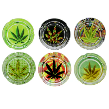 Ashtray: Glass Weed Leaves, 6/Tray