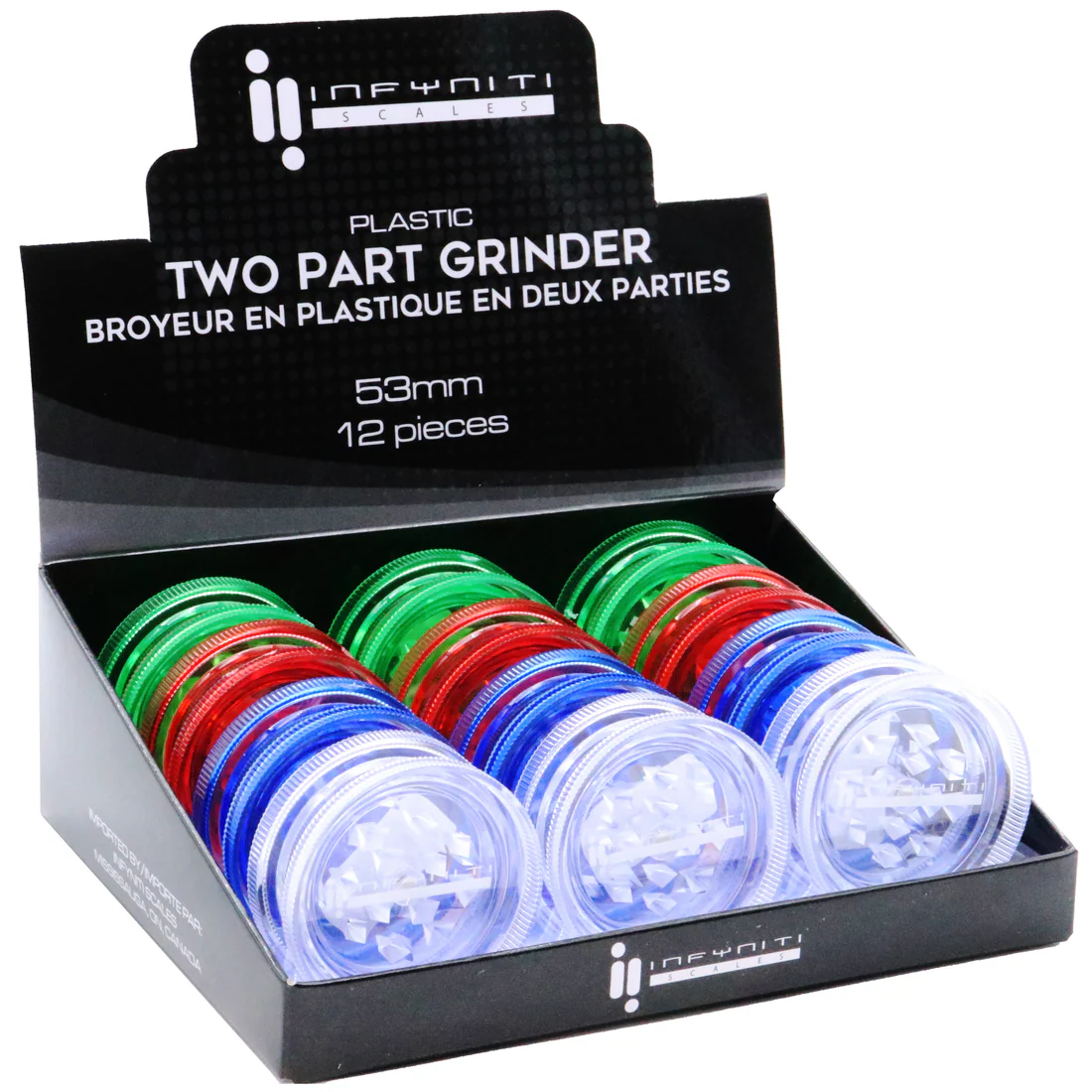 Grinder:dia.53mmX23mm.2parts,mixed color,12pc/pk